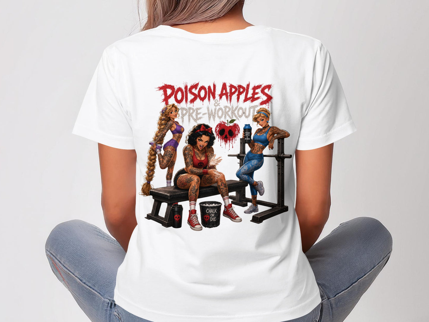 Women in workout gear with "Poison Apples & Pre-Workout" text.