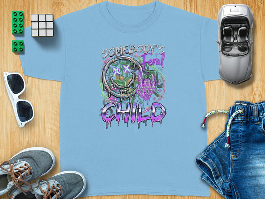 Somebody's Feral My Child Neon Cyber Smiley Graphic product type