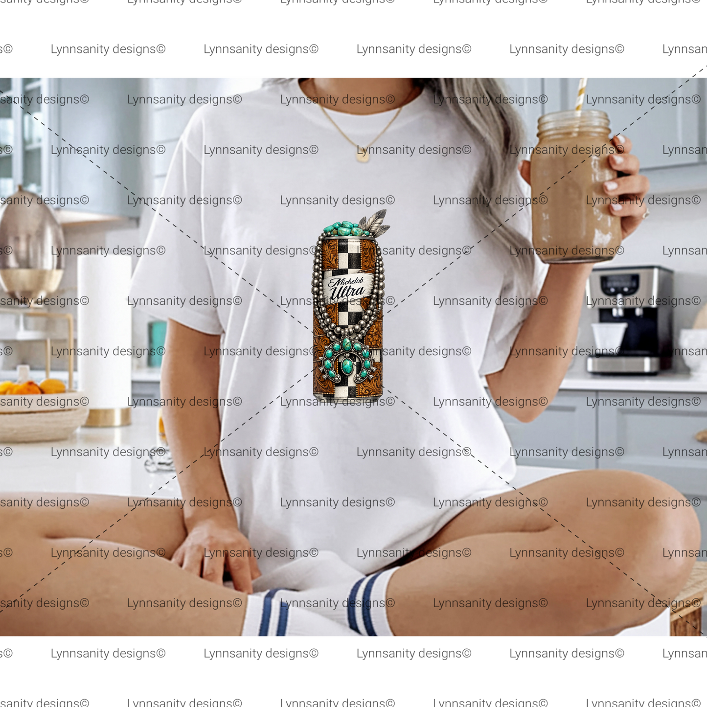 Western Checkered Leather Turquoise Drink Can Digital Download