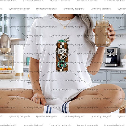 Western Checkered Leather Turquoise Drink Can Digital Download