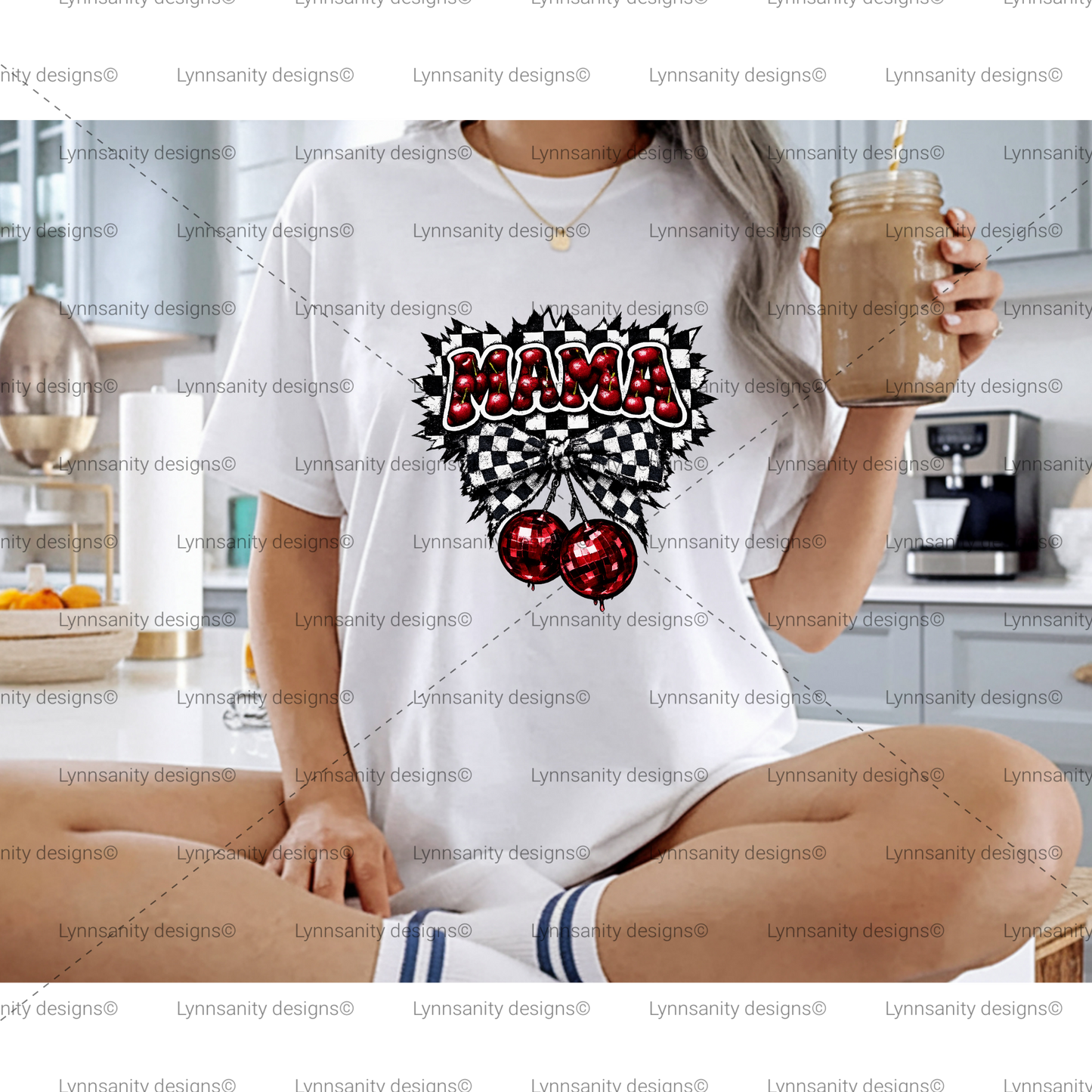 Retro Checkerboard Cherry Mama PNG