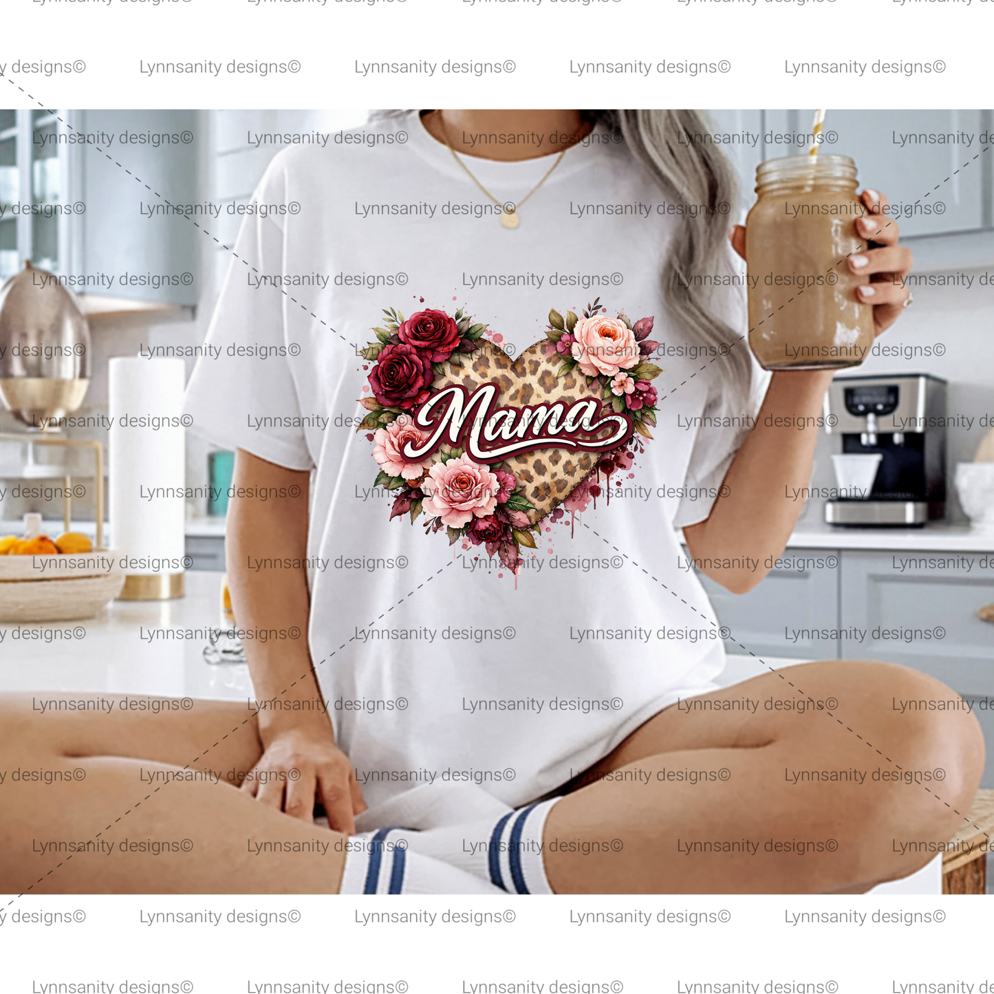 Floral Leopard Heart Mama PNG