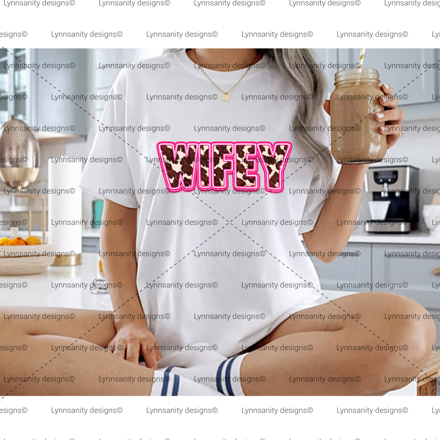 Pink Cow Print Wifey Digital Design