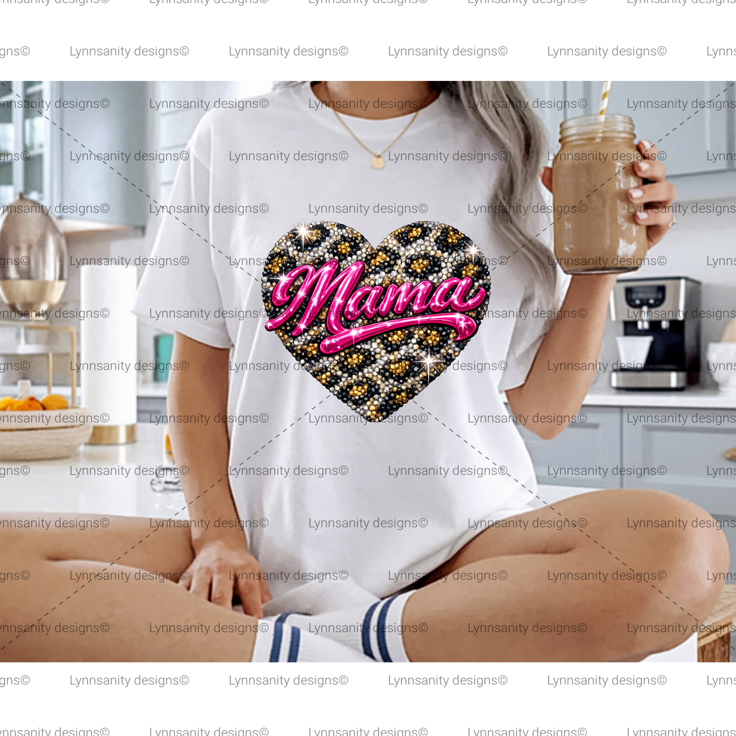 Leopard Heart Mama Glitter PNG