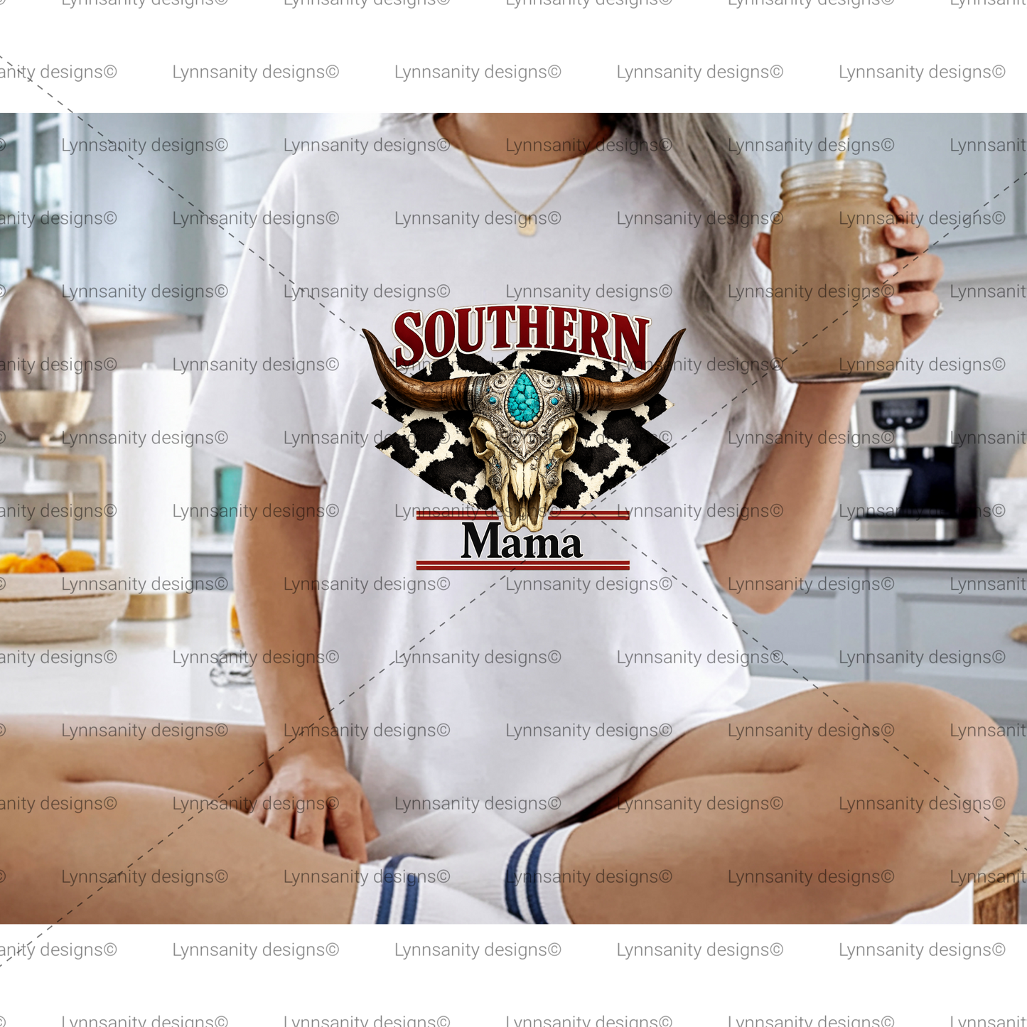 Southern Mama Turquoise Cow Skull PNG