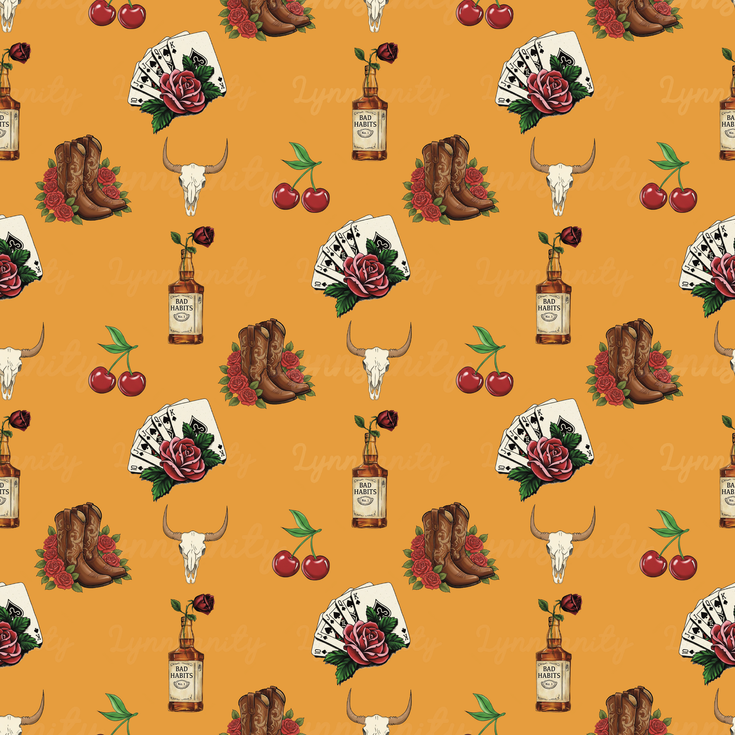 Western Bad Habits Seamless Pattern PNG Digital Download