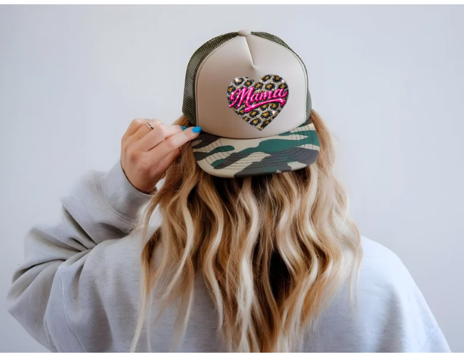 Mama Faux Bling Heart Trucker Hat