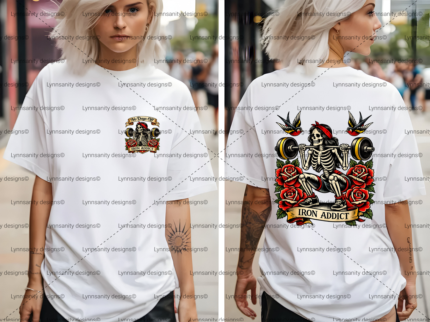 Iron Addict Skeleton Gym Tattoo Style Digital Download