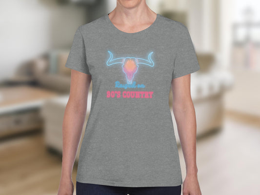 Neon Bull Skull Raised on 90's Country Gray Tee product type