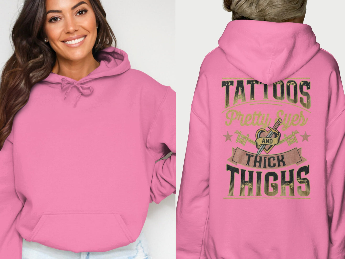 Pink TATTOOS Pretty Eyes AND THICK THIGHS Hoodie product type
