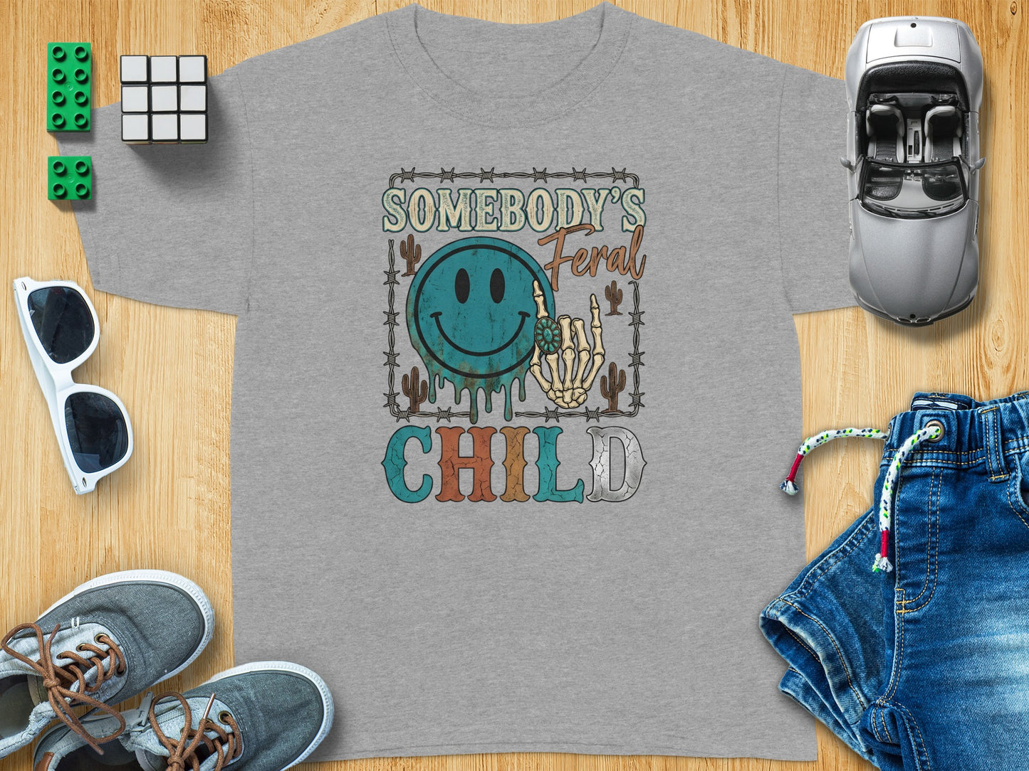SOMEBODY'S Feral CHILD Smiley Skull Barbed Wire product type
