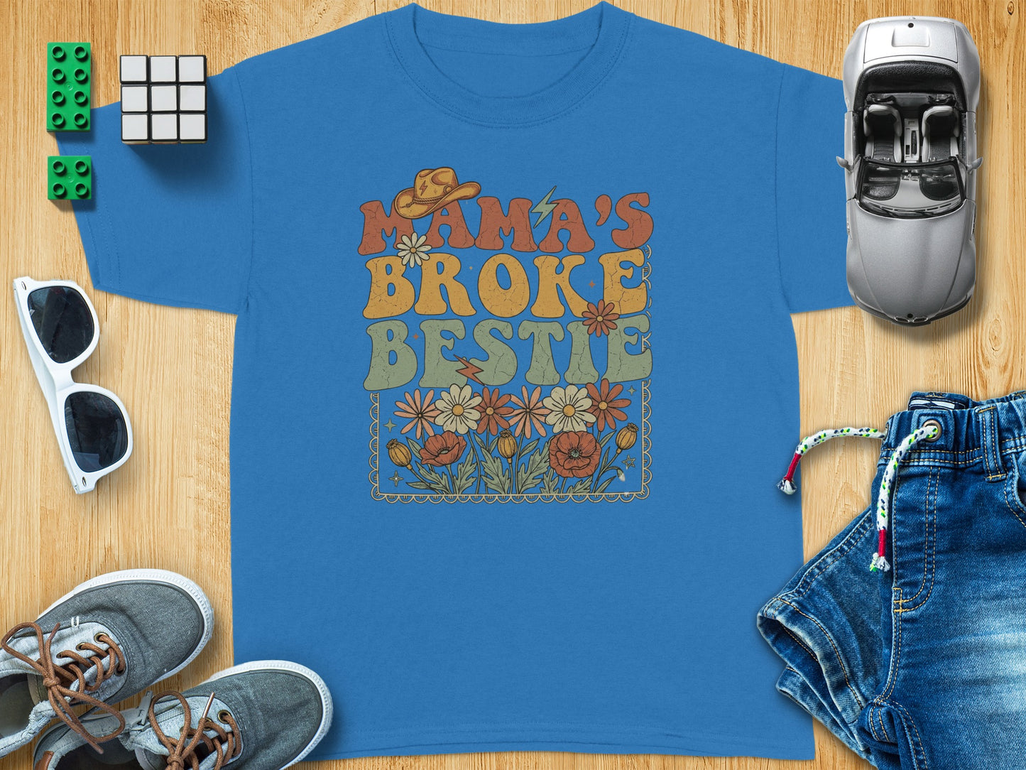 Mama's Broke Bestie Cowboy Hat Flowers Blue product type