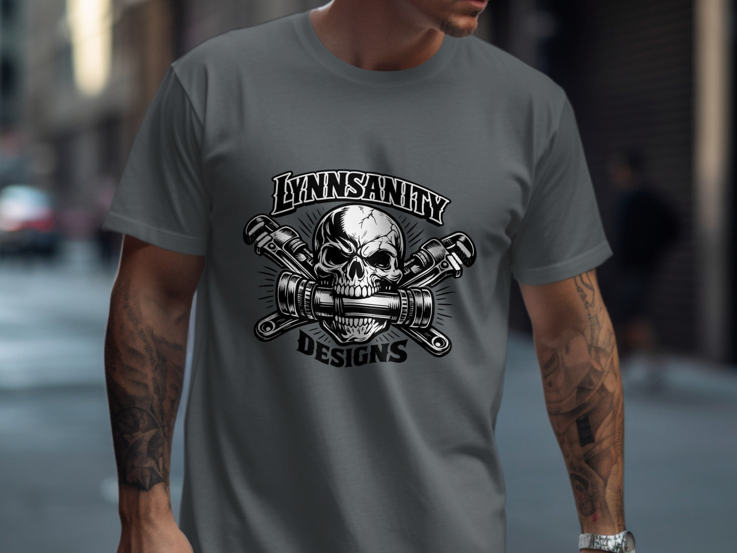 Skull and wrenches logo for Lynnsanity Designs.