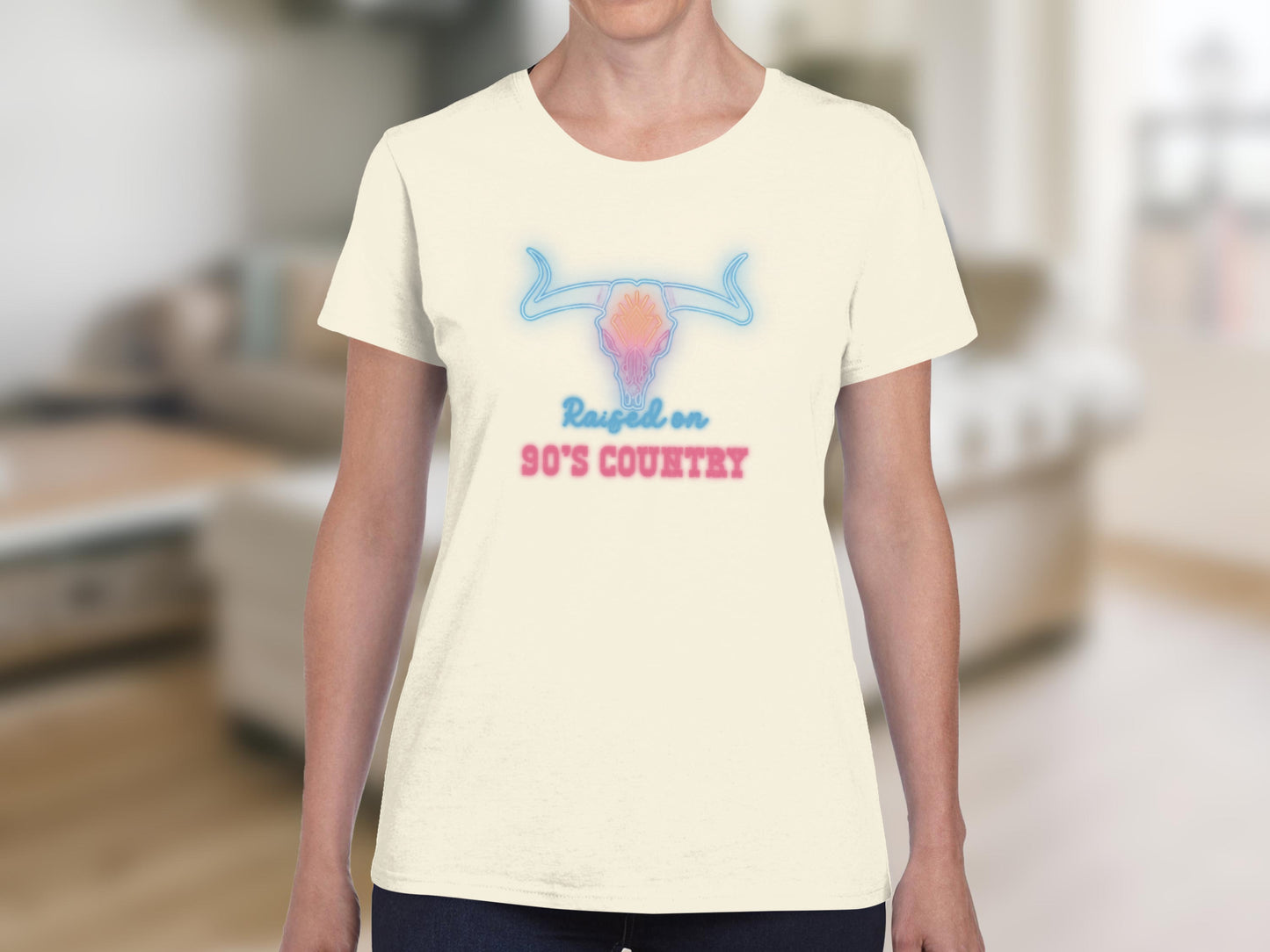 Neon Bull Skull Raised on 90S COUNTRY T-shirt product type