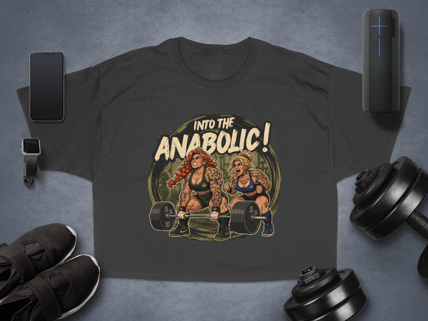 Two muscular women lifting weights with "INTO THE ANABOLIC!" text.