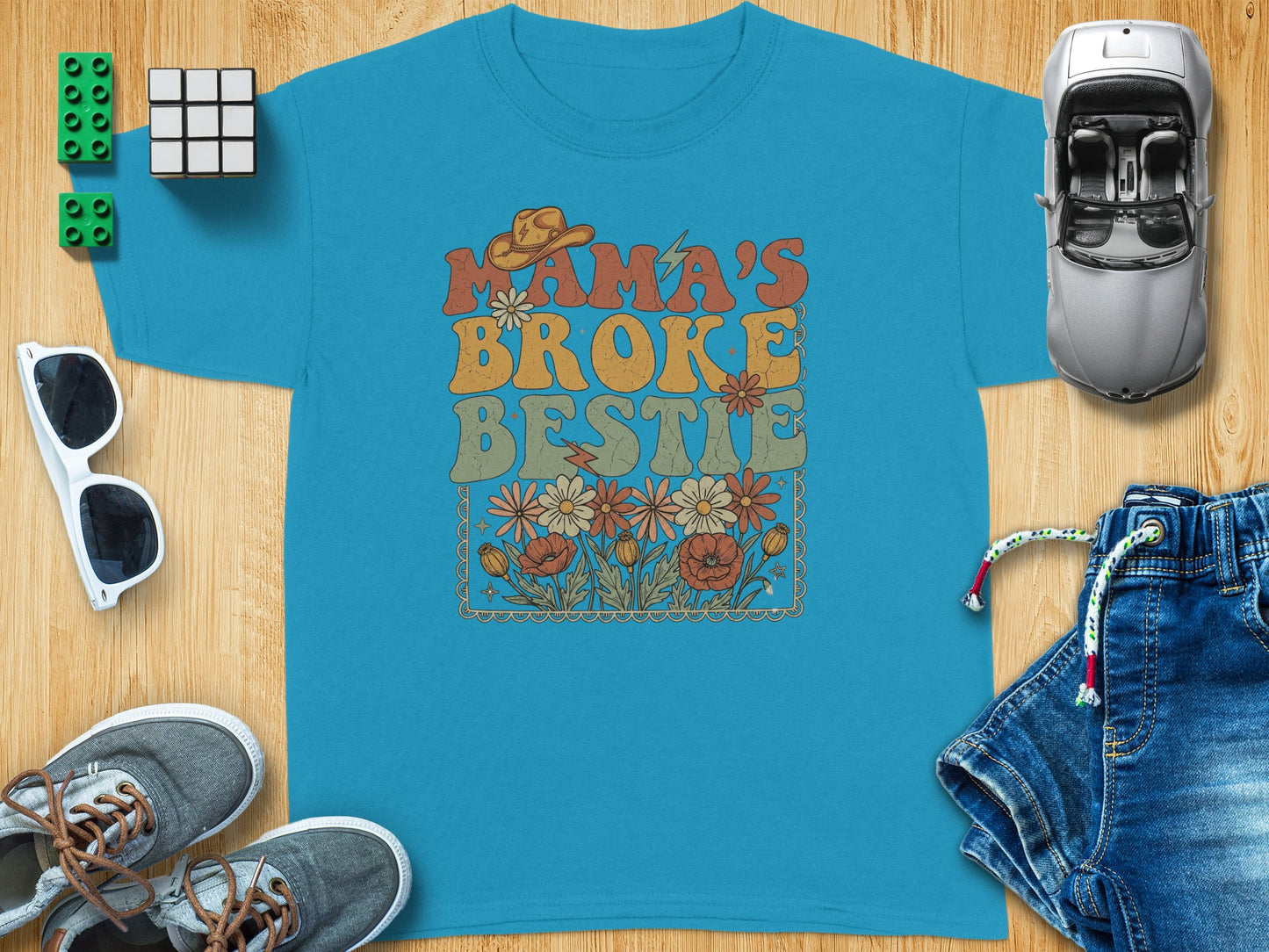 Mama's Broke Bestie Retro Boho Flowers Cowboy Hat product type