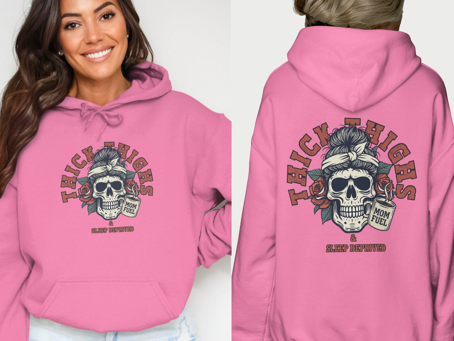 Thick Thighs Mom Fuel & Sleep Deprived Skull Hoodie product type