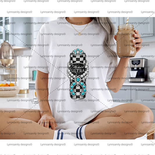 Checkered Turquoise Beaded Drink Can Aesthetic Digital Download