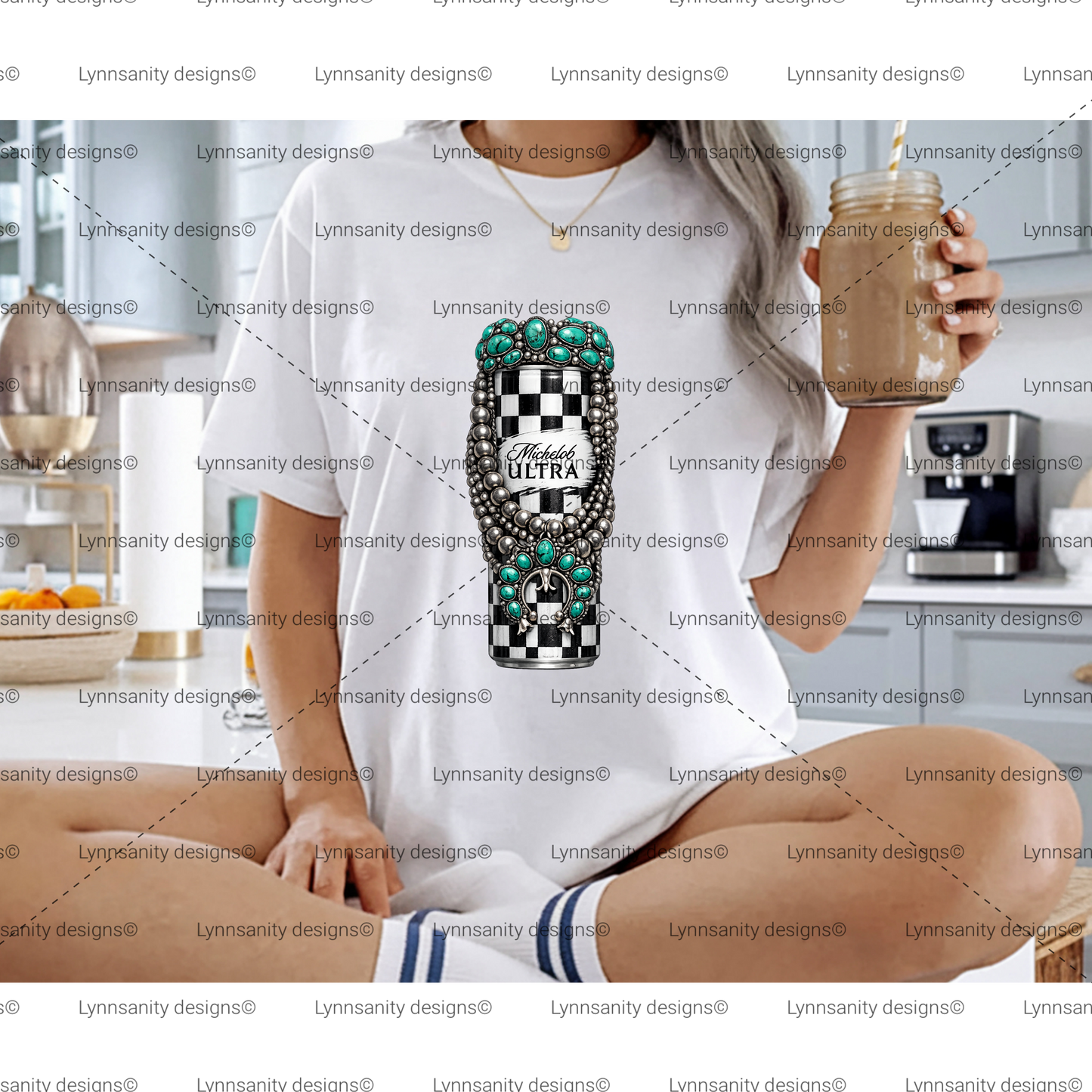 Black Checkered Turquoise Beer Can Digital Design