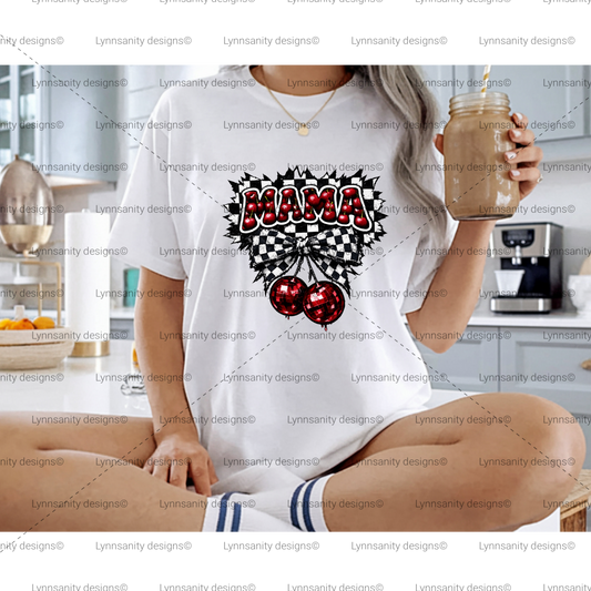 Retro Checkerboard Cherry Mama PNG