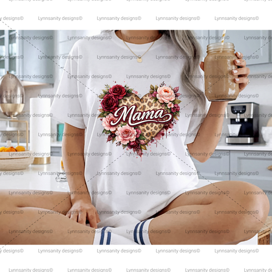 Floral Leopard Heart Mama PNG