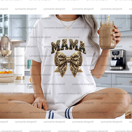 Leopard Bow Mama Glitter PNG