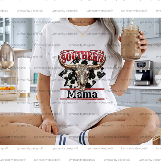 Southern Mama Cowhide Skull PNG