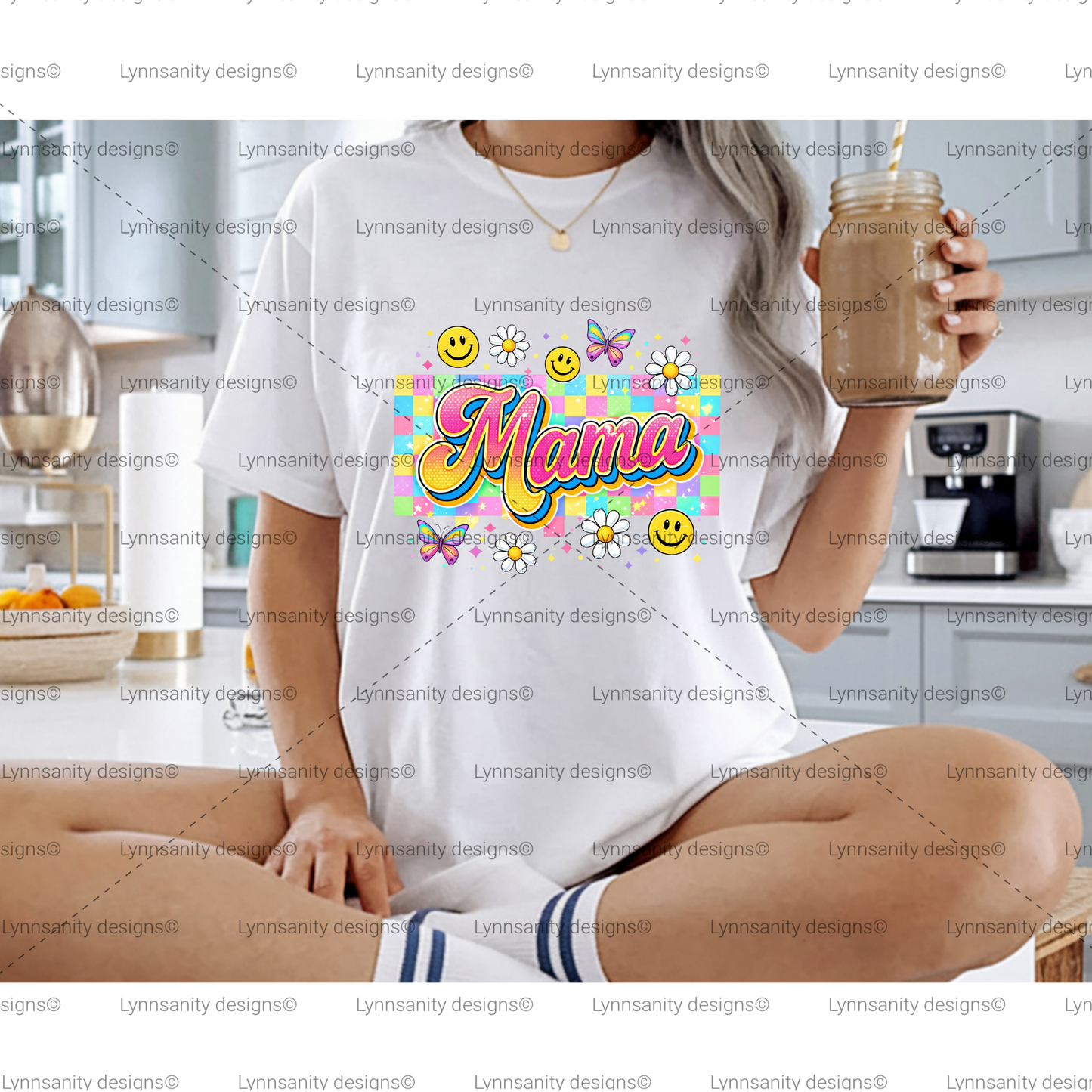 Retro Groovy Mama Colorful Checkered PNG