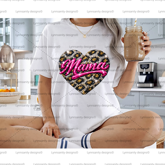 Leopard Heart Mama Glitter PNG