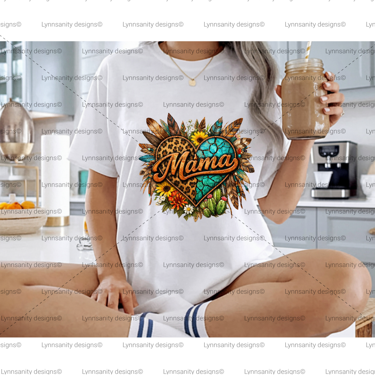 Western Turquoise Mama Heart PNG