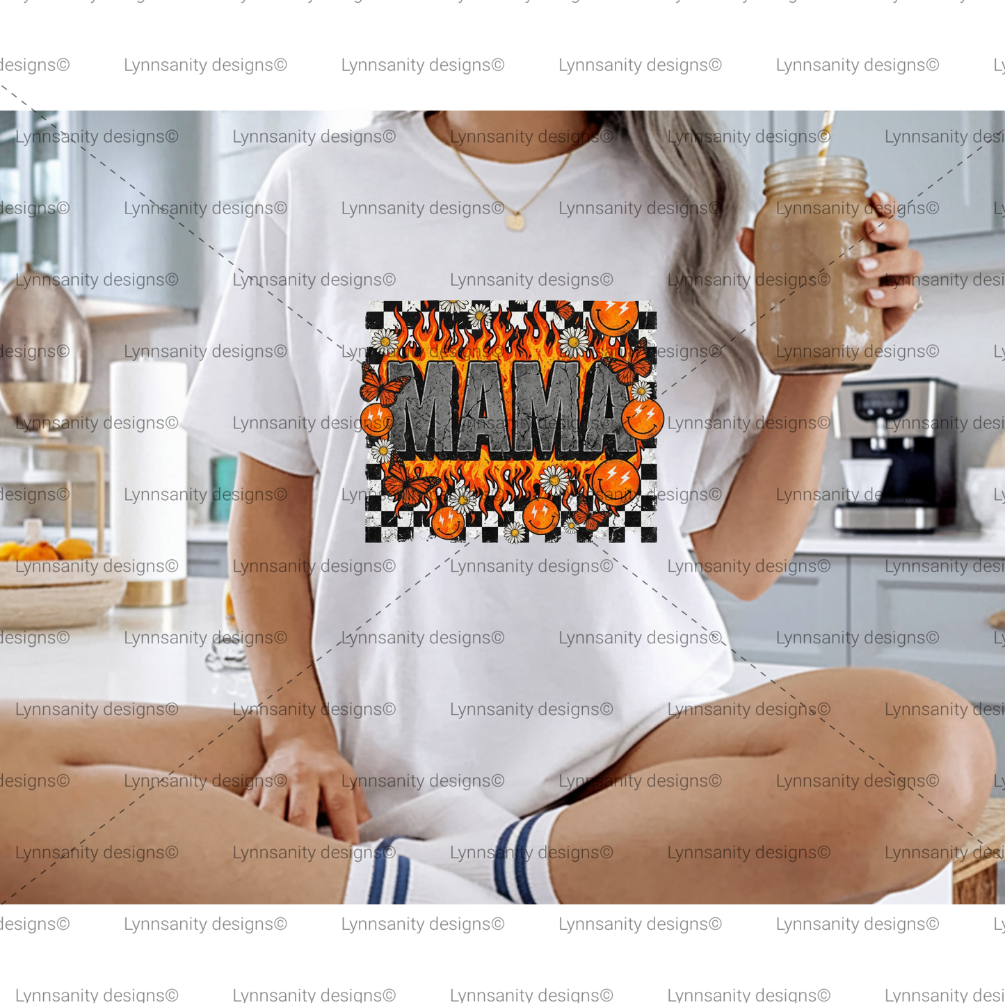 Mama Fire and Flames Checkered PNG