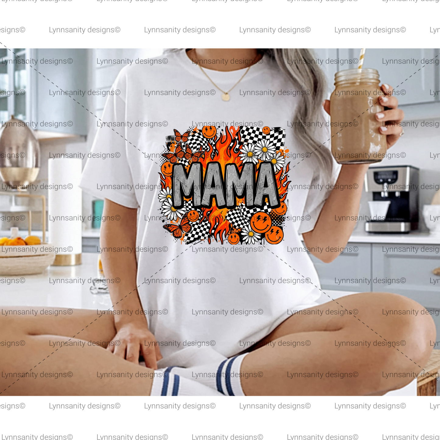 Mama Vintage Flame & Daisy PNG