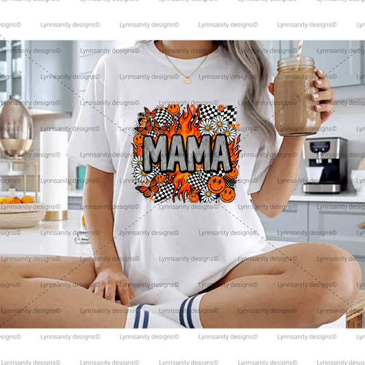 Mama Vintage Flame & Daisy PNG