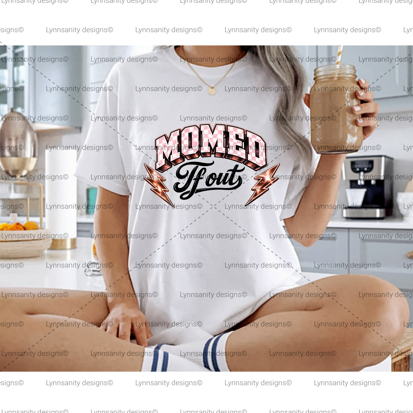 Mommed Out Pink Checkered Lightning PNG
