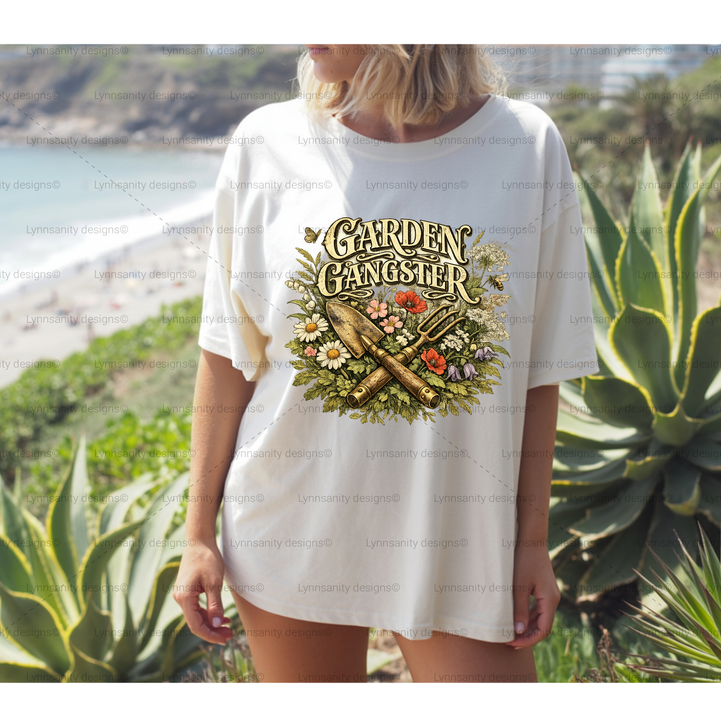 Garden Gangster - Vintage Trowel & Flowers PNG