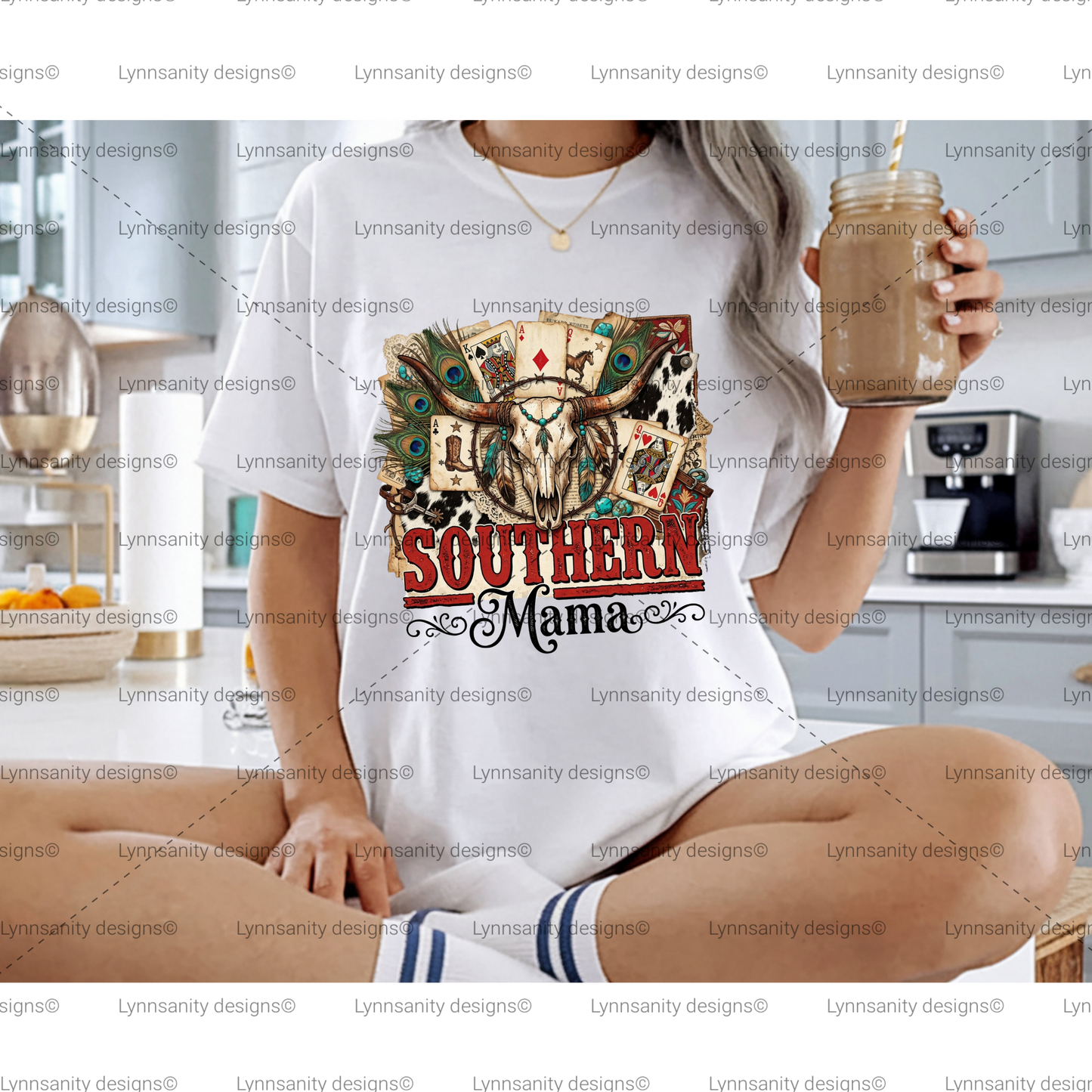 Southern Mama Cow Skull Western PNG