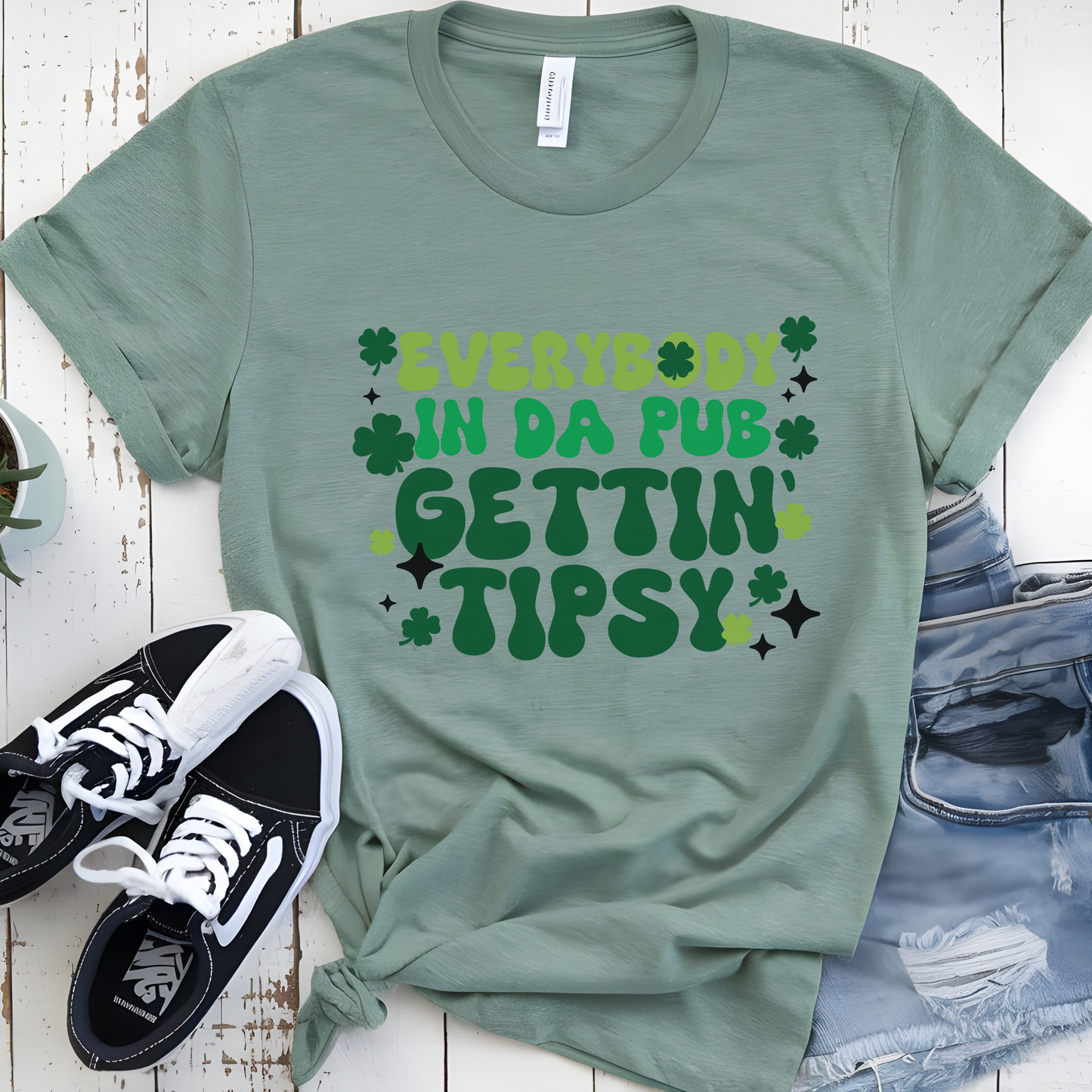 "Everybody In Da Pub Gettin' Tipsy" Graphic Tee Funny Retro St. Paddy’s Shirt