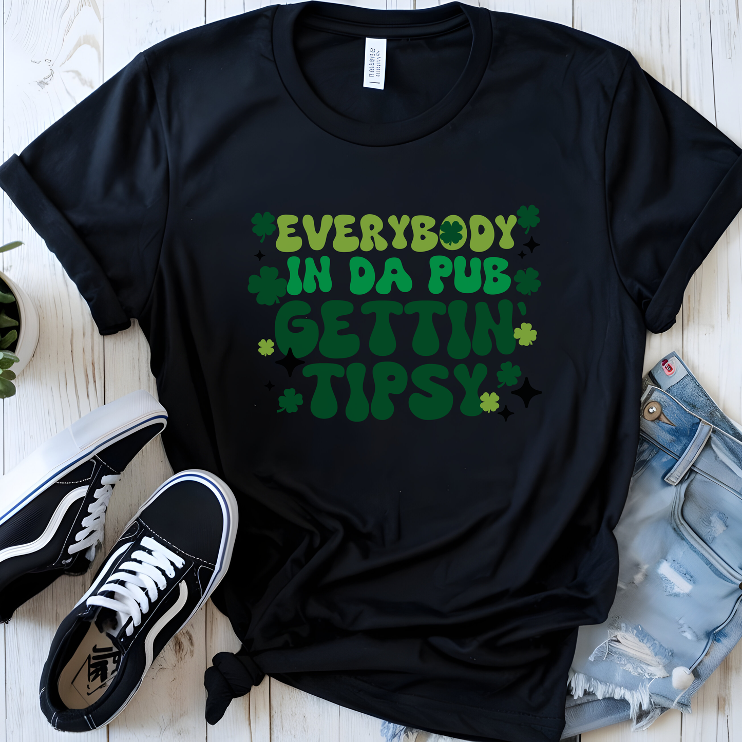 "Everybody In Da Pub Gettin' Tipsy" Graphic Tee Funny Retro St. Paddy’s Shirt