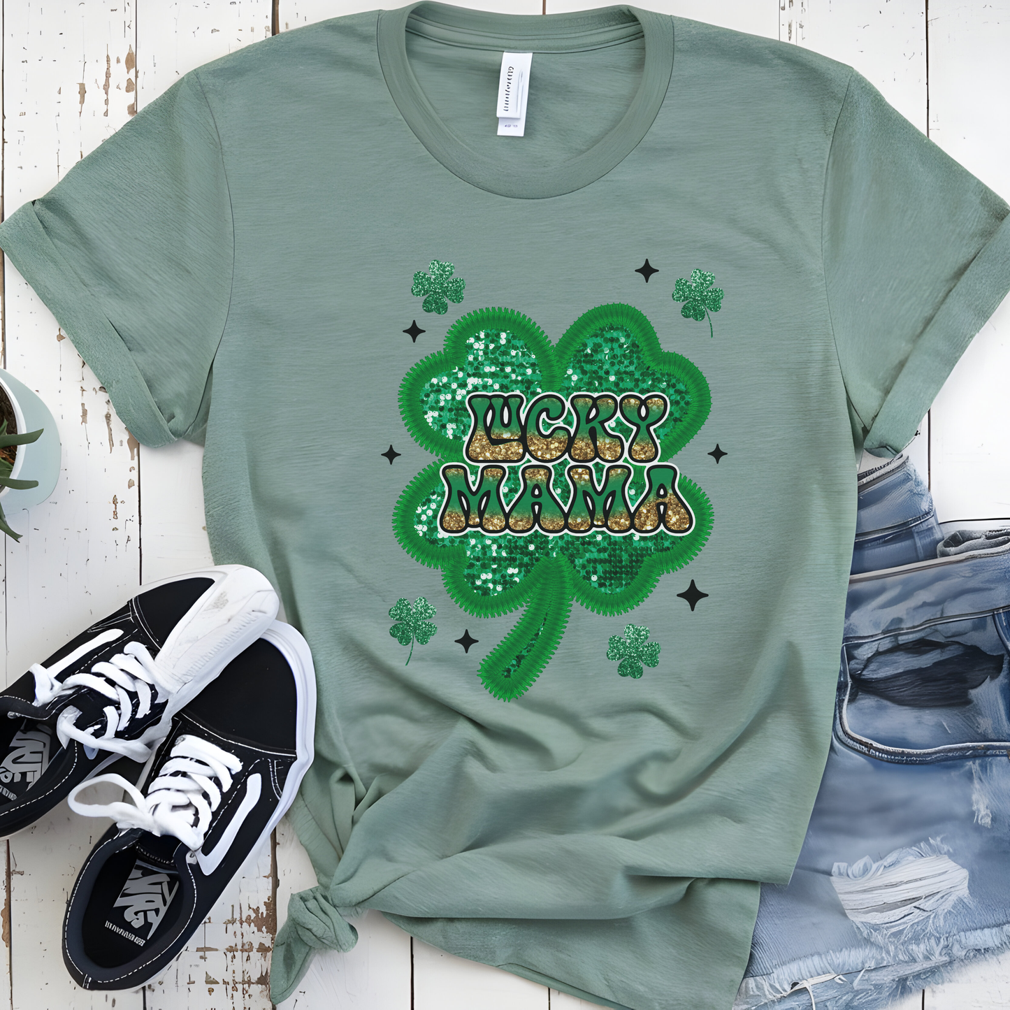 Lucky Mama Faux Sequin St. Patrick's Day Graphic Tee