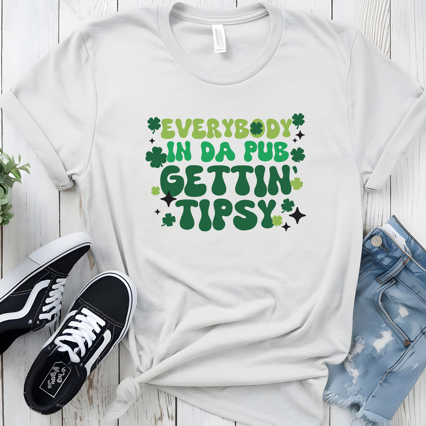 "Everybody In Da Pub Gettin' Tipsy" Graphic Tee Funny Retro St. Paddy’s Shirt