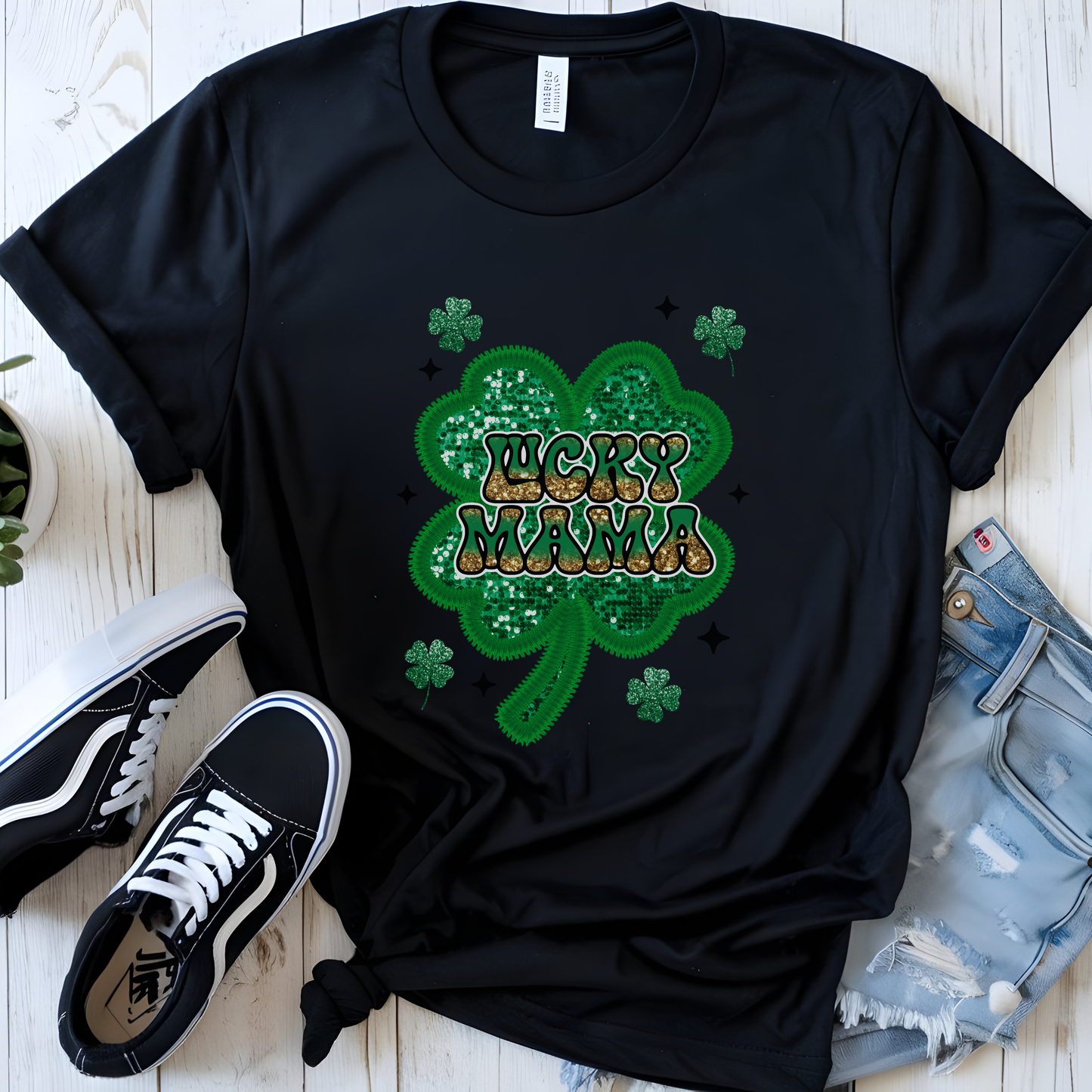 Lucky Mama Faux Sequin St. Patrick's Day Graphic Tee