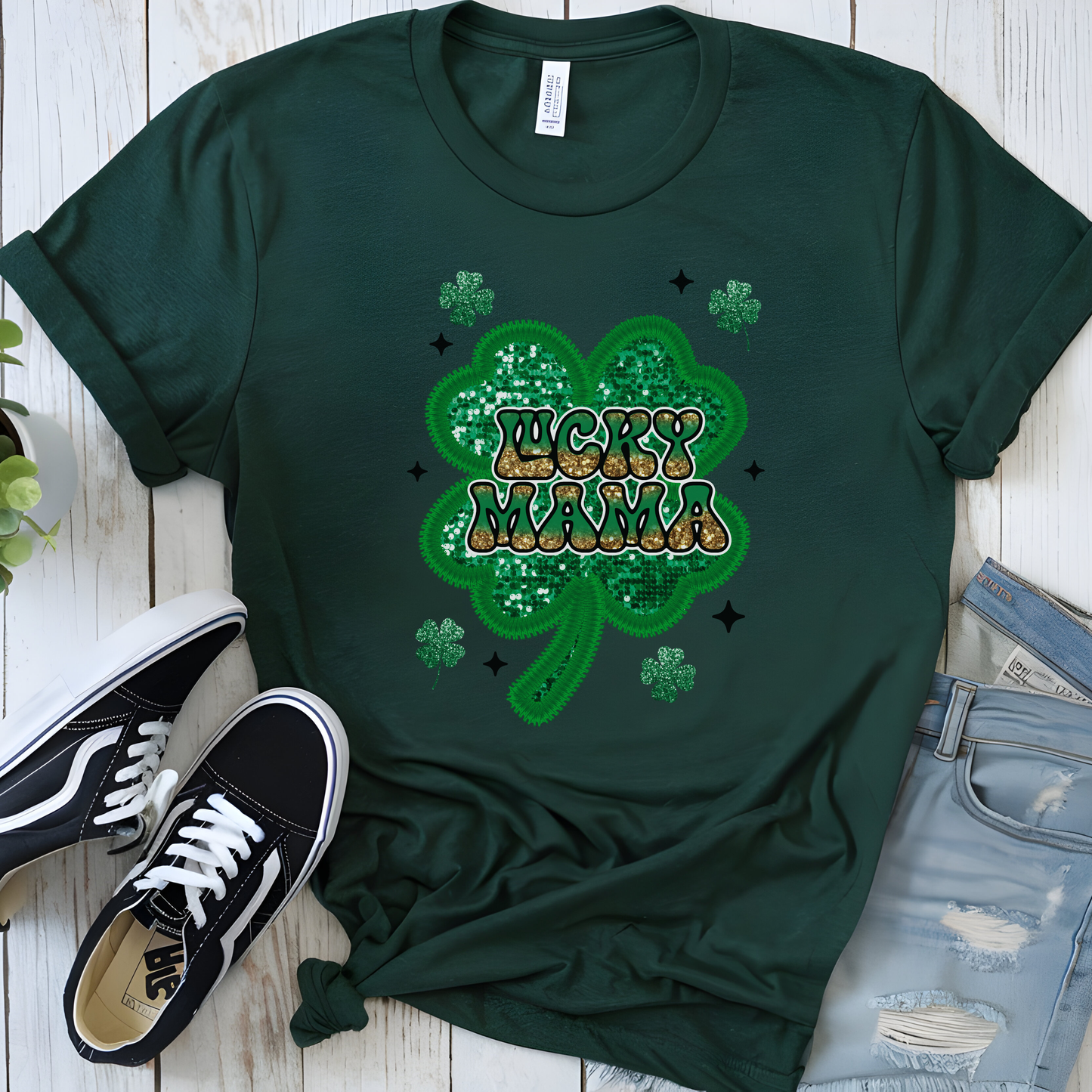 Lucky Mama Faux Sequin St. Patrick's Day Graphic Tee