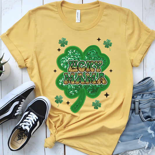 Lucky Mama Faux Sequin St. Patrick's Day Graphic Tee