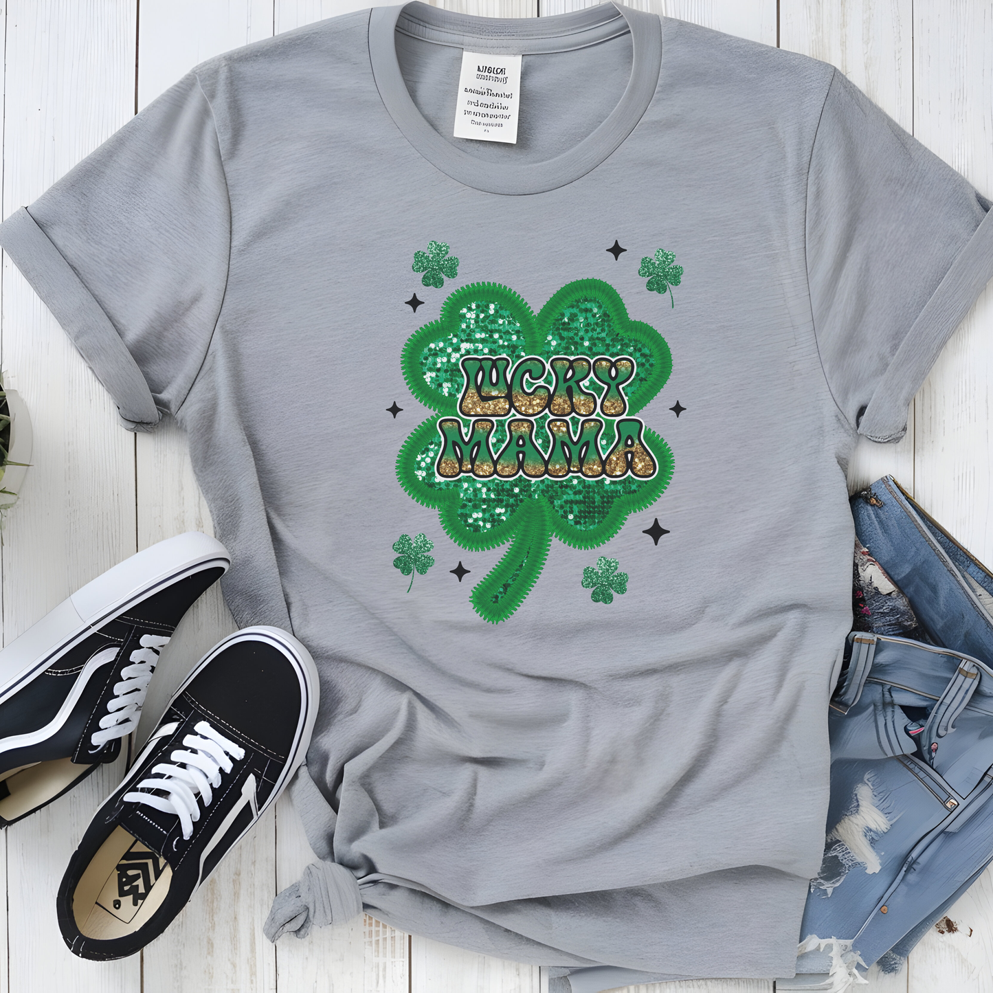 Lucky Mama Faux Sequin St. Patrick's Day Graphic Tee