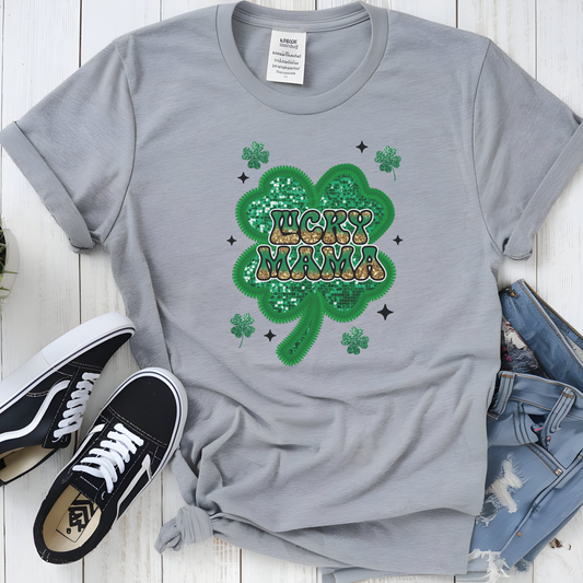 Lucky Mama Faux Sequin St. Patrick's Day Graphic Tee