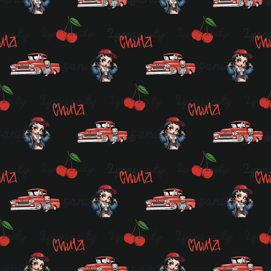 Chola Style Seamless Pattern, Lowrider Truck Digital Paper, Latina Character Sublimation, Chula Cherry Fabric Design, West Coast Art PNG