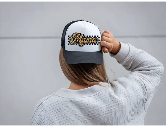 Leopard Mama Checkered Trucker Hat