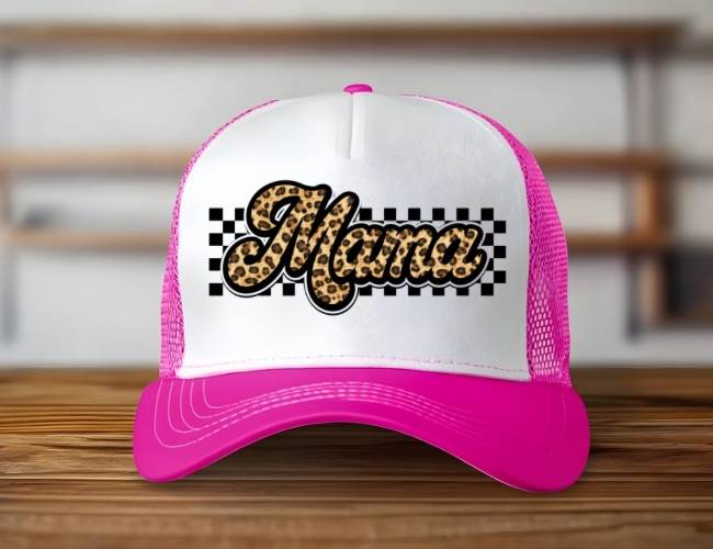 Leopard Mama Checkered Trucker Hat
