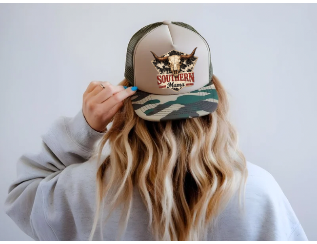 Rustic Southern Mama Skull Trucker Hat