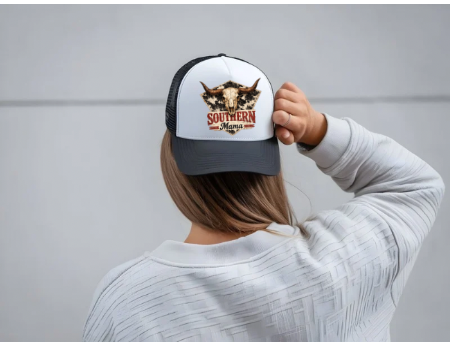 Rustic Southern Mama Skull Trucker Hat